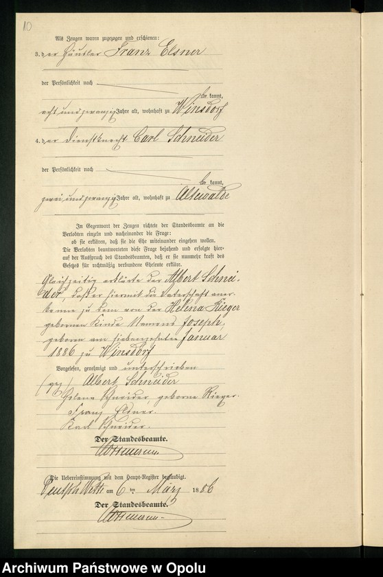 Obraz 14 z jednostki "Heiraths-Neben-Register des Standesamts Deutsch Wette pro 1886"