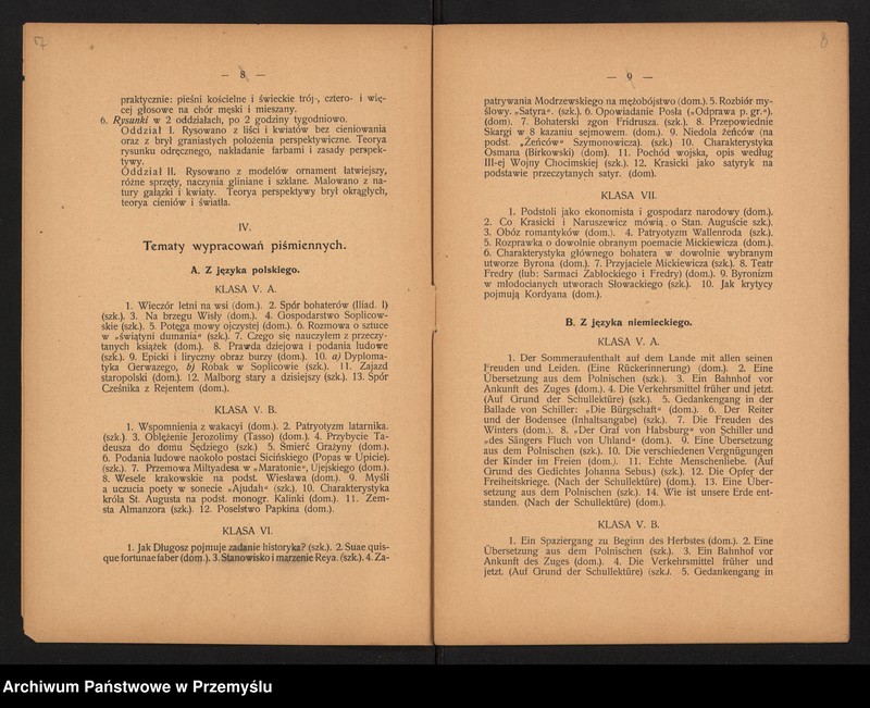 image.from.unit.number "IV Sprawozdanie dyrektora c.k. gimnazjum V. w Krakowie za rok szkolny 1909/10"