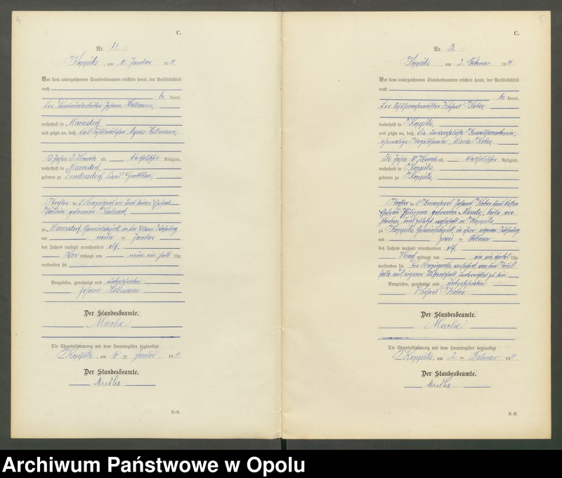 Obraz 5 z jednostki "Sterbe-Register (Neben-Register) Standesamt Koppitz 1911 No. 1 bis 72"
