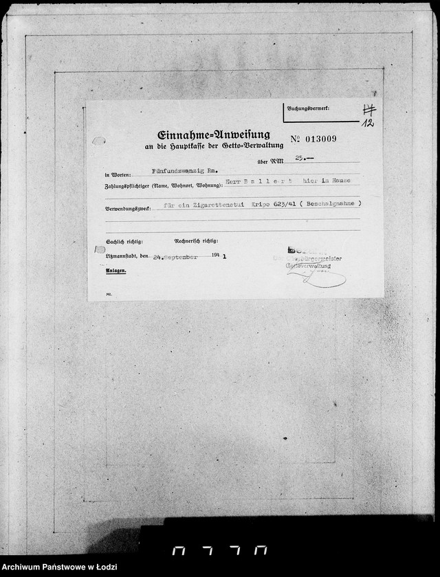 Obraz 16 z jednostki "Einnahme Anweisungen. [Sprzedaż przedmiotów skonfiskowanych]"