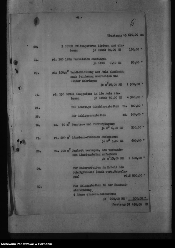 Obraz 10 z jednostki "Kostenüberschlag für Instandsetzungsarbeiten im Gebäude der Staatlichen Ingenieurschule, Posen, Bergerstr. 5."