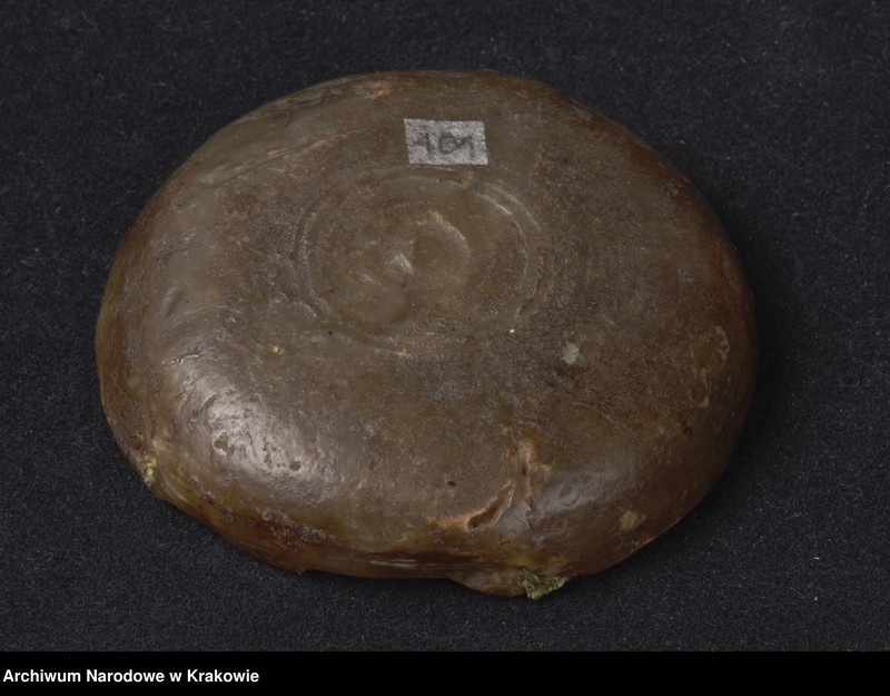 image.from.unit "Kleparz. W polu pieczetnym postać Św. Floriana w zbroi, nakrytej płaszczem, z proporcem w prawej ręce, tarczą z krzyżem i mieczem w lewej, ujęta w ramkę z czterech łuków. W otoku minuskulny gotycki napis: s[igillum] flore[n]ci[e] minus"