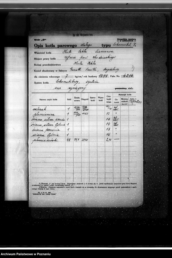 Obraz 7 z jednostki "Huta Szkła Ujście pow. chodzieski kocioł nr fabryczny 4216 kocioł nr woj. 6210"