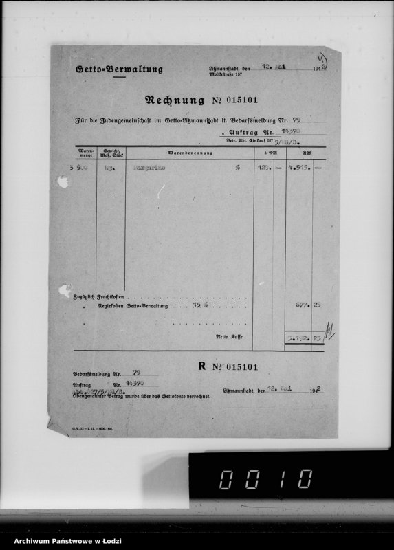 Obraz 8 z jednostki "Aufträge [Lieferscheinen und Rechnungen] 13800-13850.[i od 14351 do 14370]. [Dostawa artykułów pierwszej potrzeby do Getta]"