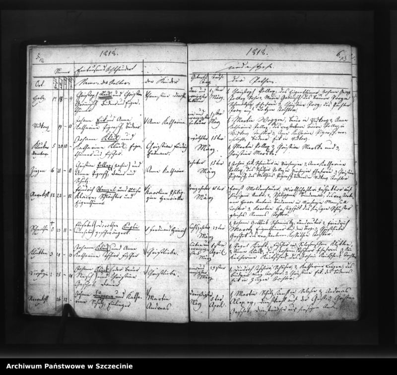 image.from.unit.number "Verzichniss der Geborenen in der Pfarre Schmolsin (Smołdzino, słup.) von ersten Januar Eintausend Achthundert und achtzehn (sic!)."
