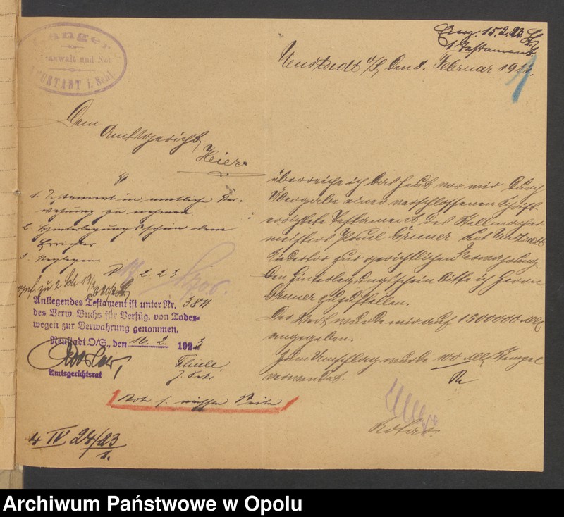 Obraz 4 z jednostki "Verfügung von Todes wegen des Stellmachermeisters Paul Gruner in Neustadt"