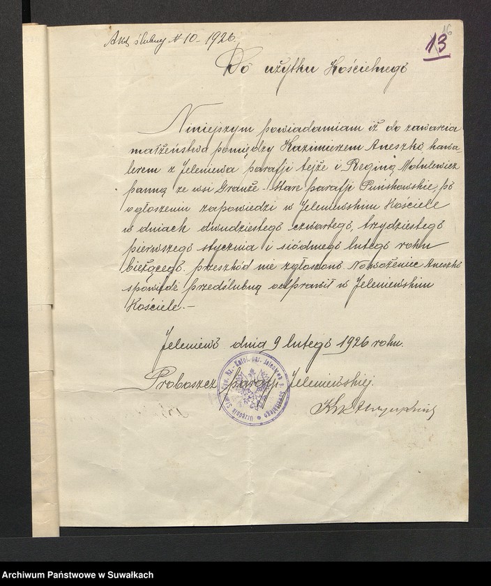 image.from.unit.number "Aneksa do aktów zaślubionych rz.kat. parafji Puńsk z r. 1926"