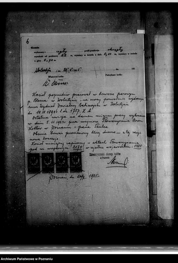 Obraz 10 z jednostki "Browar parowy w Wolsztynie nr woj. kotła 5285"