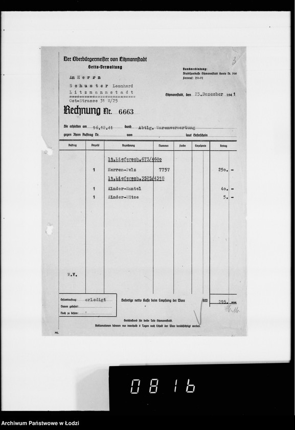 Obraz 6 z jednostki "Kürschnerei. [Zamówienia, rachunki i świadectwa dostaw]"