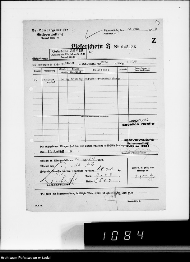 Obraz 7 z jednostki "Lebensmitteleinkauf, Aufträge, [Lieferscheinen und Rechnungen] 20461-20720"