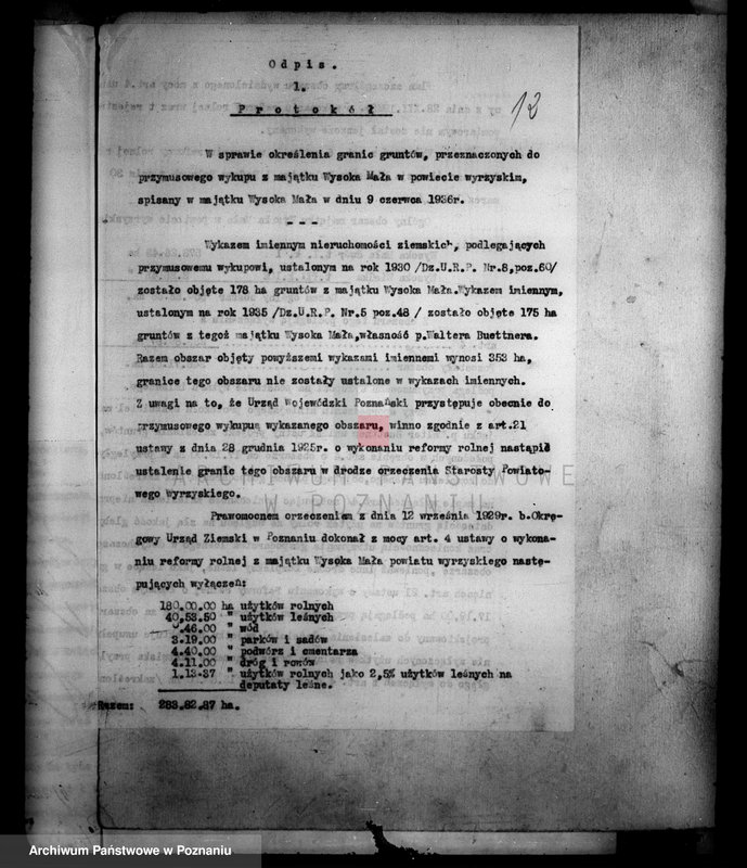 Obraz 16 z jednostki "Majątek Wysoka Mała powiatu wyrzyskiego przymusowy wykup Welter Buttner"