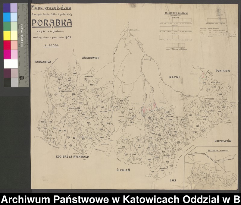 image.from.unit.number "Mapa przeglądowa zarządu lasów dóbr żywieckich Porąbka cześć wschodnia wg. stanu z początkiem roku 1935"