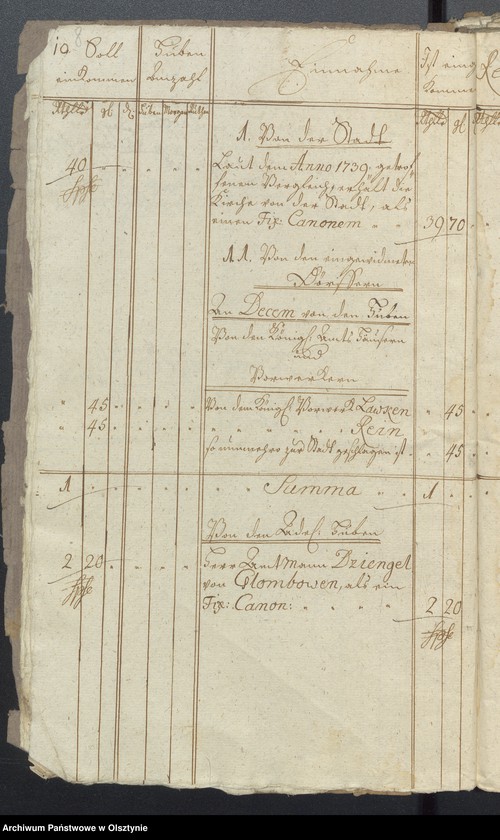 image.from.unit.number "Jahres Kirchen Rechnung der Reinschen Kirche aller Einnahme und Ausgabe"