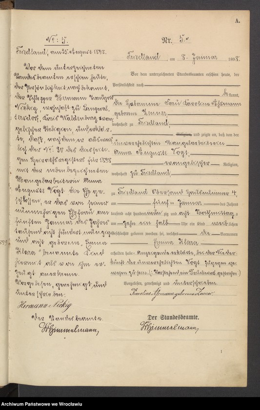 image.from.unit.number "Księga urodzeń USC Mieroszów (Friedland) 1898"