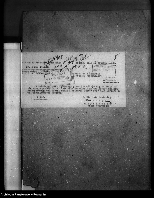 Obraz 9 z jednostki "Zatwierdzenie zakładu przemysłowego /szlifierni szkła/ W. Jagodzińskiego w Poznaniu"