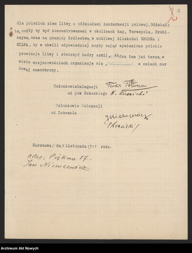 image.from.unit.number "Litwa, Suwalskie, Białostockie, Białoruś. Sytuacja tych ziem przed wycofaniem się okupantów niemieckich i wkroczeniem wojsk bolszewickich, po zajęciu przez armię rosyjską oraz po usunięciu jej z Wilna przez wojsko polskie. Rezolucje, memoriały, wyrazy czci, szacunku, podziękowania wraz z prośbami."