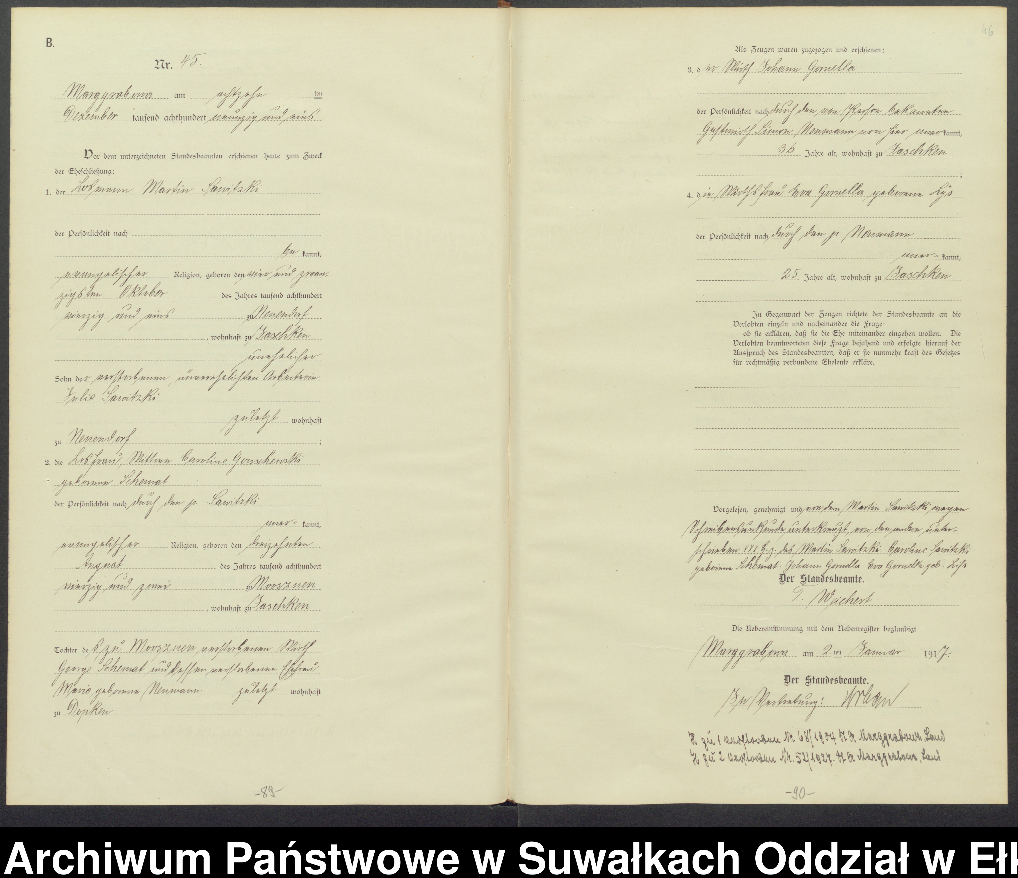 Skan z jednostki: B1.Heiraths-Register (Haupt-Register)Standesamt Marggrabowa Landbezirk vol.I No1 bis 50