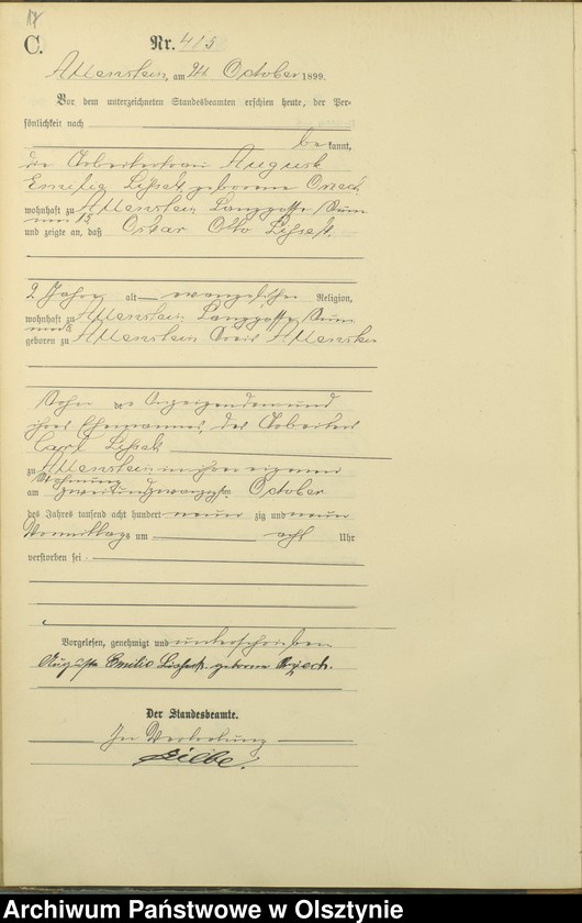 image.from.unit.number "Sterbe-Haupt-Register Tom II,Nr 400 - 529"