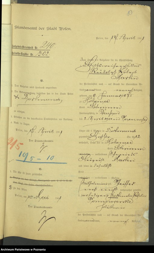 Obraz 12 z jednostki "Die von den Verlobten beigebrachten Urkunden zur Eheschliessung pro 1901. Vol VII"