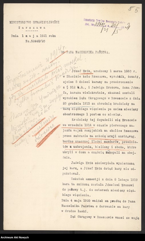 image.from.unit.number "Ułaskawienia z Małopolski - uwzględnione, dotyczące m. in.: aresztowania przez żandarmerię ukraińską w Stanisławowie szeregu Polaków na przełomie 1918 / 1919 r. (umorzenie zgodnie z międzynarodowym prawem wojennym i traktatem w St - Germain). Umorzenie sprawy antypolskiego powstania na Huculszczyźnie, organizowanego w 1920 r. przez partię ukraińsko - bolszewicką z zadnieprzańskiej Ukrainy"