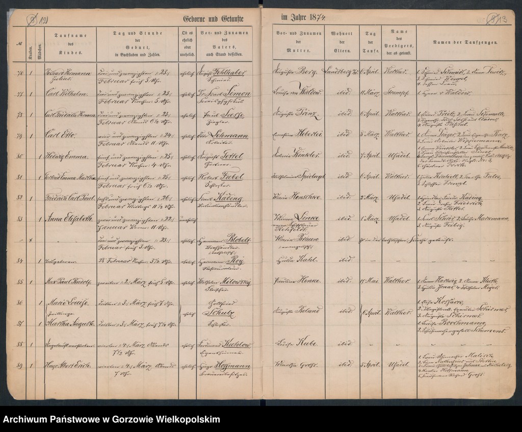 image.from.unit.number "Duplikate der Hauptkirche Landsberg an der Warthe (zawiera także Concordienkirchen-Gemeinde in Verbindung mit der reformirten und Militair-Gemeinde dotyczących zgonów w 1874 r.)"