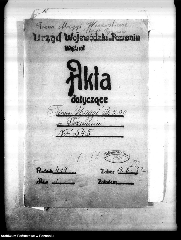 Obraz 4 z jednostki "Zatwierdzenie projektu urządzenia zakładu przemysłowego Firmy "Maggi" Spółka z o.o. w Poznaniu nr 545"