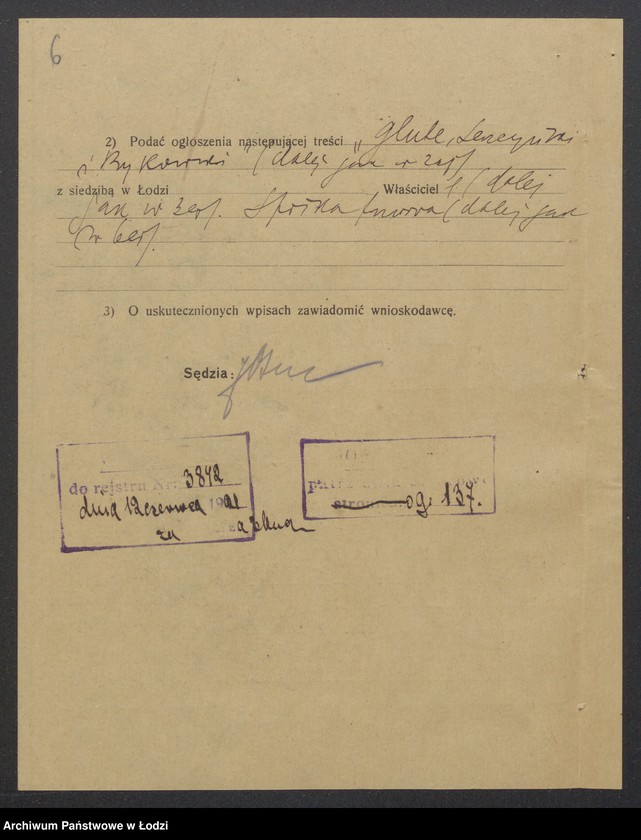Obraz 8 z jednostki "Władysław Glube, Chaim Leszczyński, Abram Bykowski- wyrób i sprzedaz towarów bawełnianych"