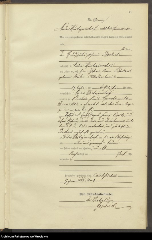 image.from.unit.number "Sterbe-Haupt-Register Nieder Wüstegiersdorf (Głuszyca) 1911"