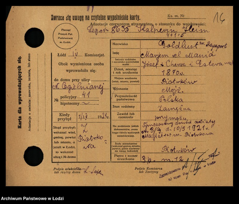 Obraz 18 z jednostki "[Spis ludności Łodzi] Goldlewicz - Goldring"