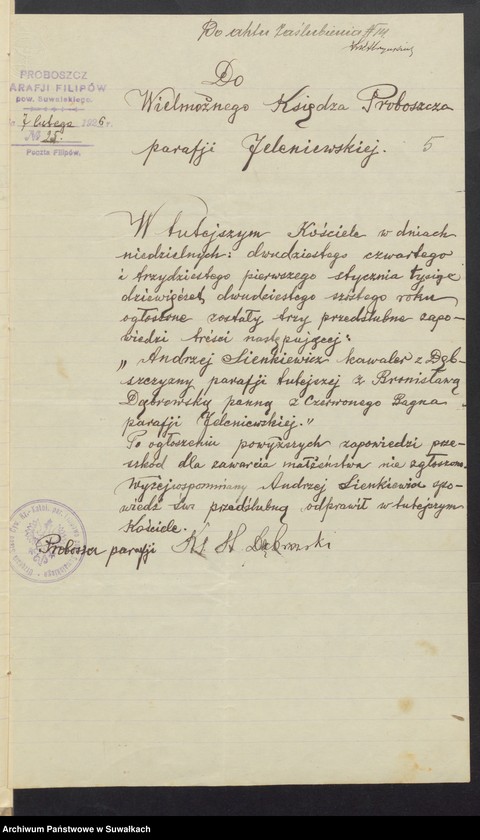 Obraz 7 z jednostki "Aneksa do aktów ślubnych Rz-kat. Jeleniewskiej parafji z 1926 roku"