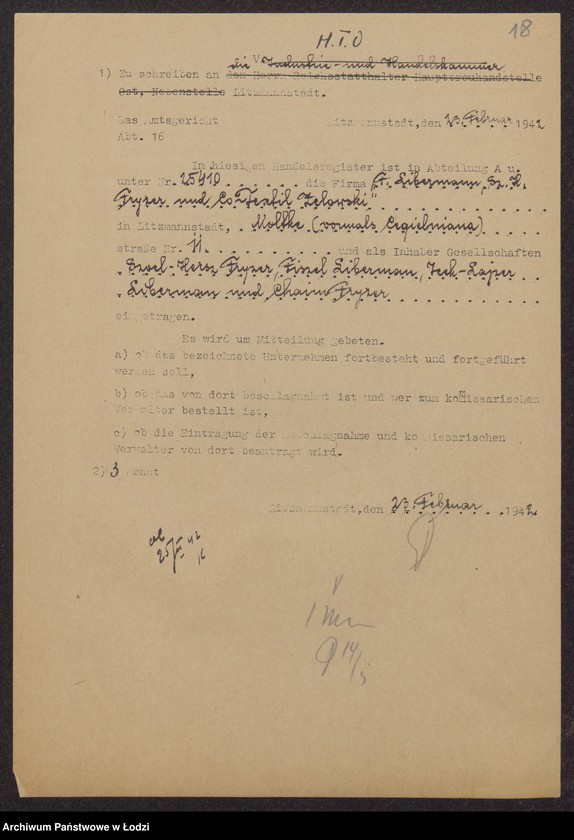 Obraz 20 z jednostki "Textyl Zelowski- Szoel Hersz Fryzer, Fiszel Liberman, Icek Lajzer Liberman, Chaim Fryzer- wyrób i sprzedaż towarów włókienniczych"