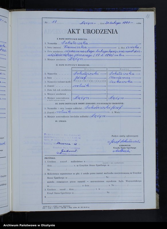 image.from.unit.number "Ksiega urodzeń Nr 1 - 83 /przepisana w języku polskim z oryginału niemieckiego w dniach  24.06.-27.06 1961/"