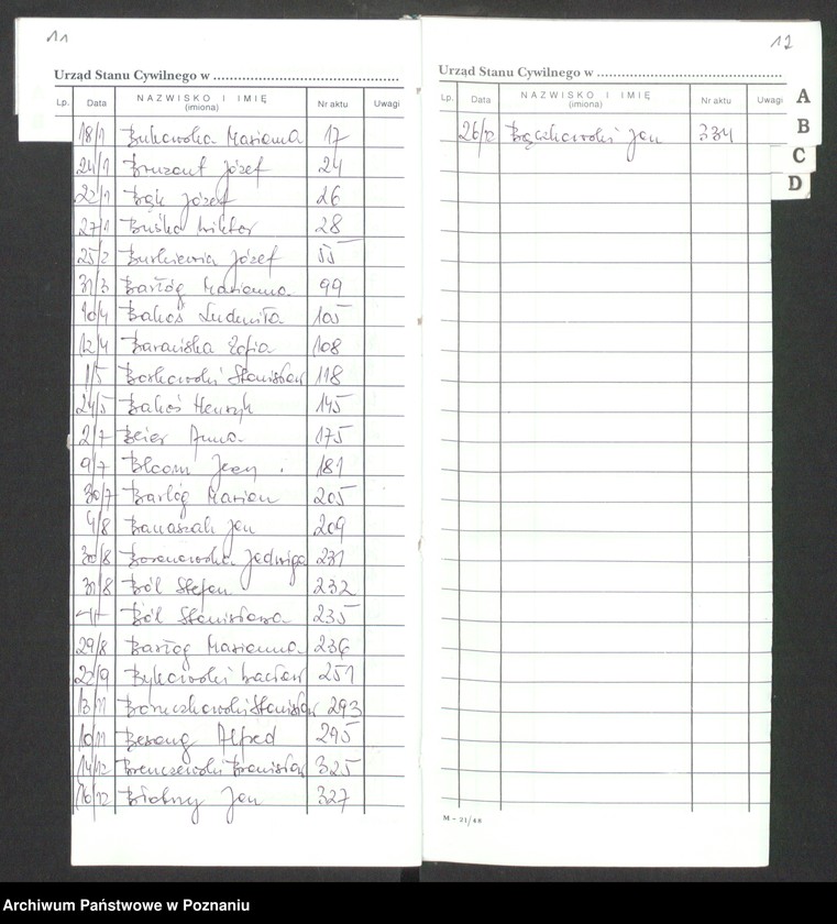 Obraz 9 z jednostki "[Skorowidz alfabetyczny do akt urodzeń za lata 1905-1912]"