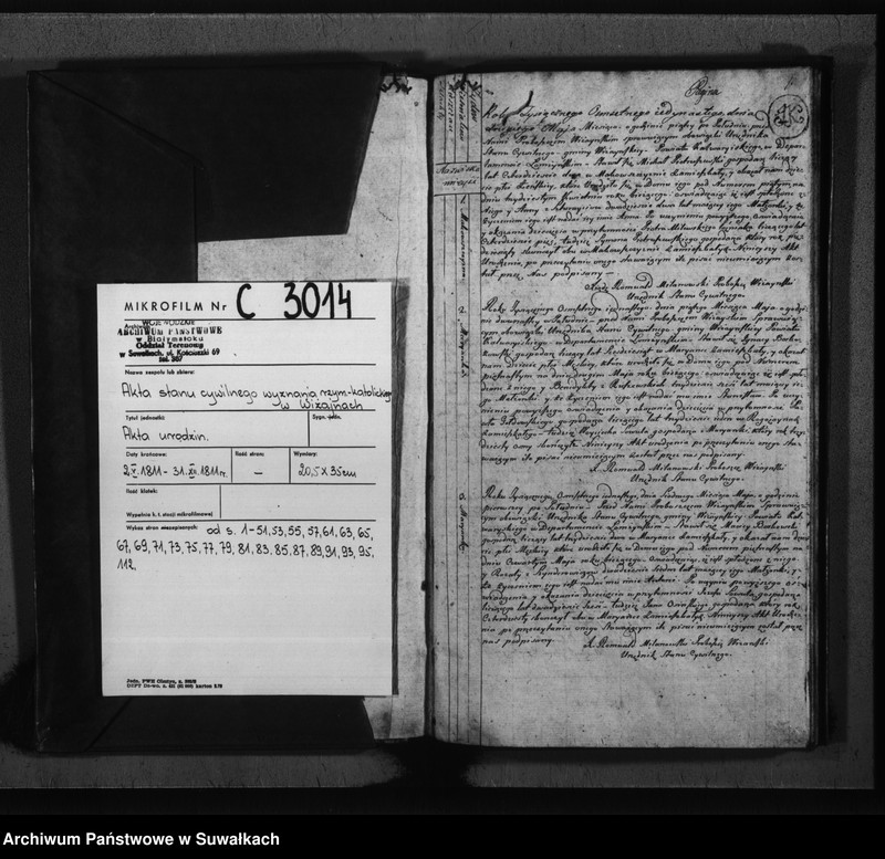 image.from.unit.number "Księga do zapisywania aktów cywilnych urodzenia gminy wiżajńskiey, departamentu łomżyńskiego, powiatu kalwaryjskiego"