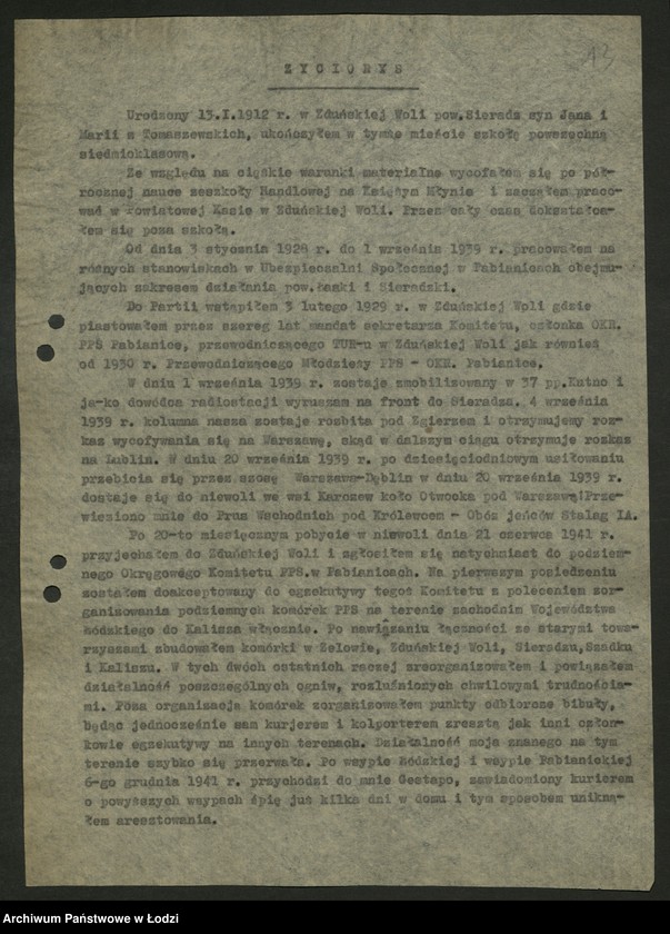 Obraz 16 z jednostki "Życiorysy [działaczy PPS różnych zawodów pełniących funkcje społeczno- polityczne]"