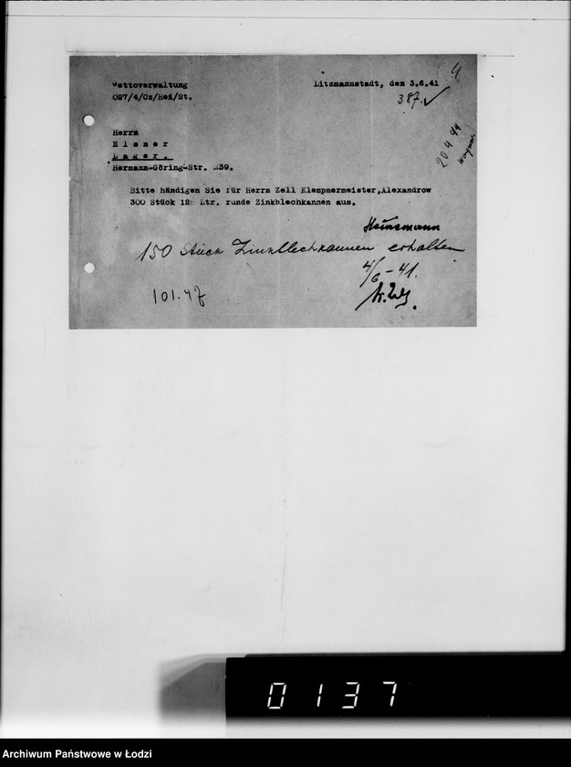 Obraz 7 z jednostki "Lager 39. Matratzen, Daunensteppdecken [Kwity i listy przesyłkowe]"