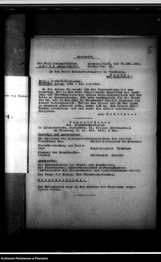 Obraz 9 z jednostki "Konferencje z landratami - korespondencja, porządki obrad"