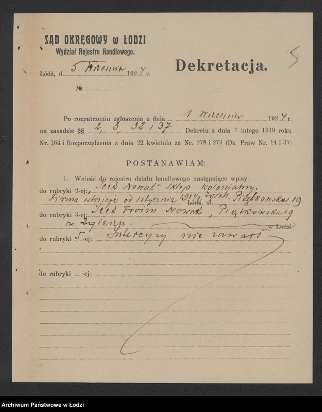 Obraz 7 z jednostki "Icek Froim Nowak- sklep kolonialnu- Zgierz"