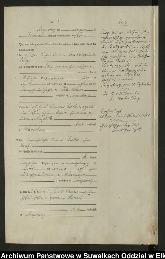 image.from.unit.number "B2. Heirats - Register (Neben - Register) Standesamt Angerburg einschl. der Bezirke Prinowen, Gr. Strengeln, Kehlen und Prinowen Kreis Angerburg"