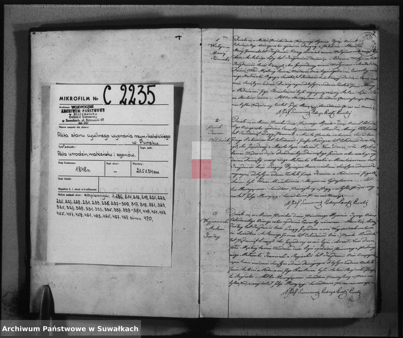 image.from.unit.number "Księga duplikat urodzonych, zaślubionych i umarłych w parafii katolickiej Puńsk na rok 1848"
