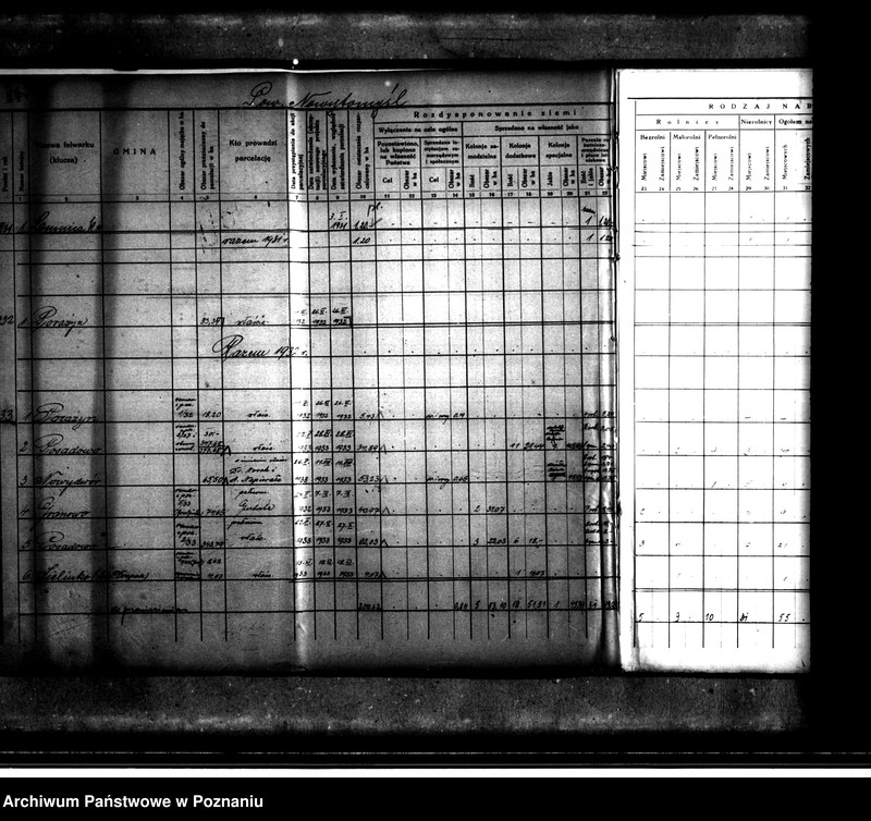 Obraz 19 z jednostki "Wykaz rozdysponowania ziemi na cele parcelacyjne powiatu nowotomyskiego"