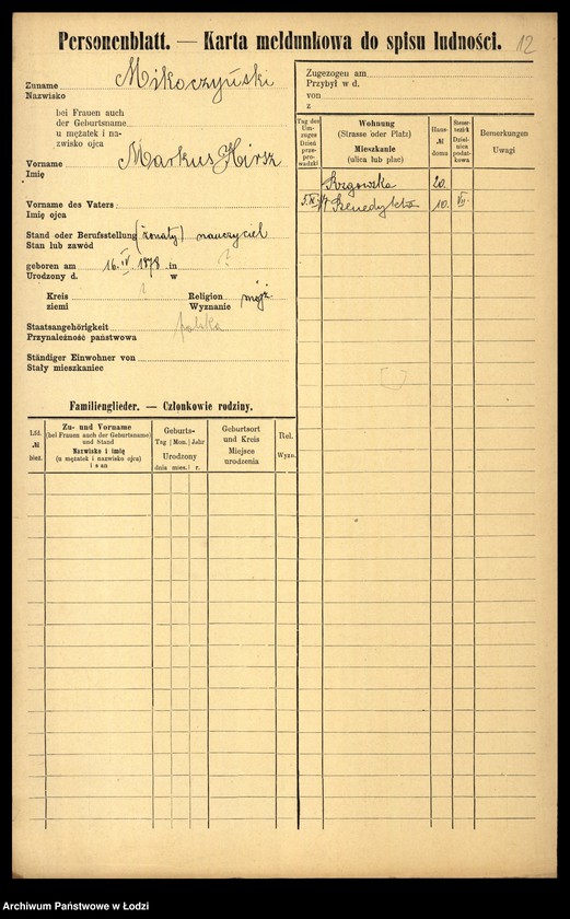 Obraz 14 z jednostki "[Spis ludności Łodzi] Mikler - Mikołajczyk"