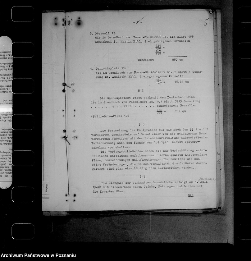 Obraz 9 z jednostki "Grundstückstausch mit der Stadt Posn- Schlossberg und Bernhardinerplatz"