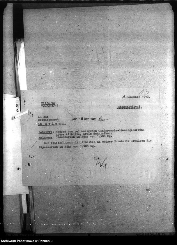 Obraz 17 z jednostki "Althütte- Kreis Scharnikau, Nordwalde, Kreis Obornik, Feldhei, Kreis Obornik (budowy na rzecz policji)"