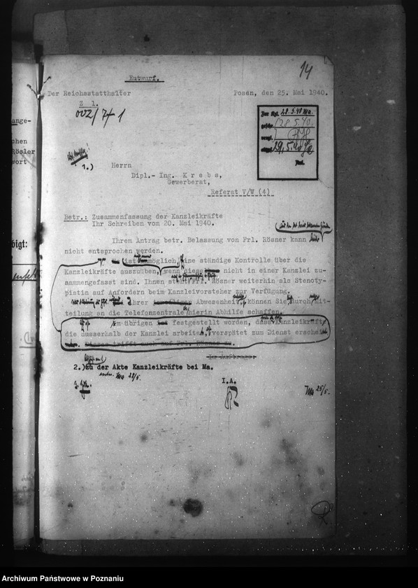 Obraz 18 z jednostki "Przepisy kancelaryjne i korespondencja w sprawie organizacji kancelarii"