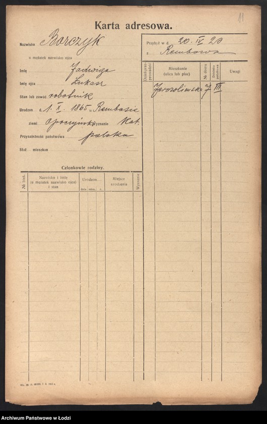 Obraz 13 z jednostki "[Spis ludności Łodzi] Borczuch - Borkowski"