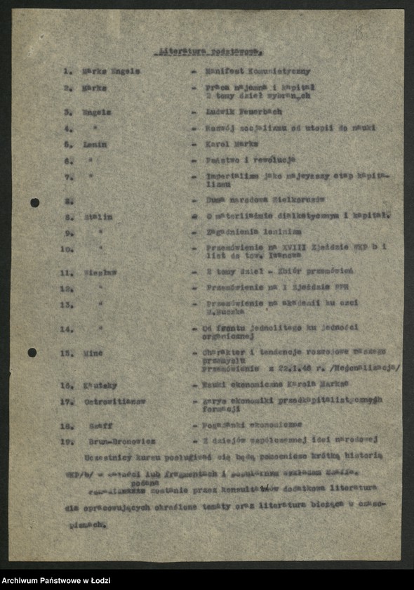 Obraz 19 z jednostki "[Wojewódzka Szkoła Partyjna Polskiej Partii Robotniczej] - programy i bibliografia"