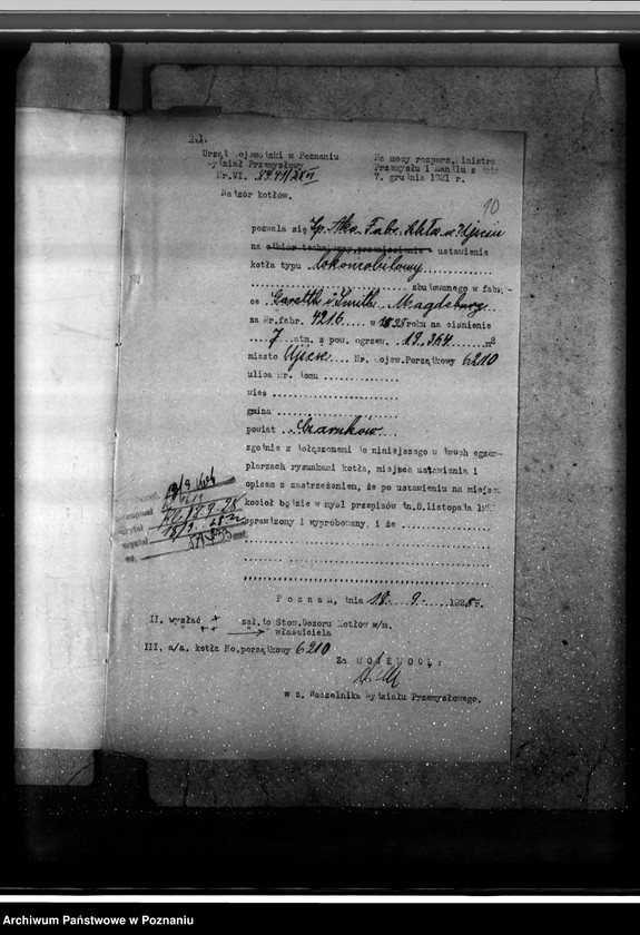 Obraz 14 z jednostki "Huta Szkła Ujście pow. chodzieski kocioł nr fabryczny 4216 kocioł nr woj. 6210"