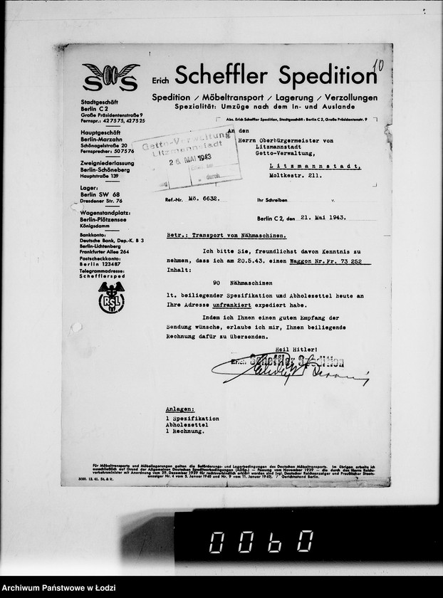 Obraz 14 z jednostki "Nähmaschinen. [Korespondencja w sprawie zakupu, transport i rachunki]"