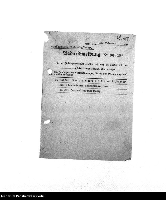 Obraz 15 z jednostki "Bedarfsmeldungen [Skierowane do GV zapotrzebowania na surowce, materiały, narzędzia, maszyny itp. potrzebne resortom pracy do produkcji; zamówienia żywności, lekarstw]"